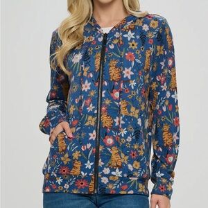 LA Soul Cat Print Zip-Up Hoodie Women’s Medium NWT Lightweight Cat Lover Jacket